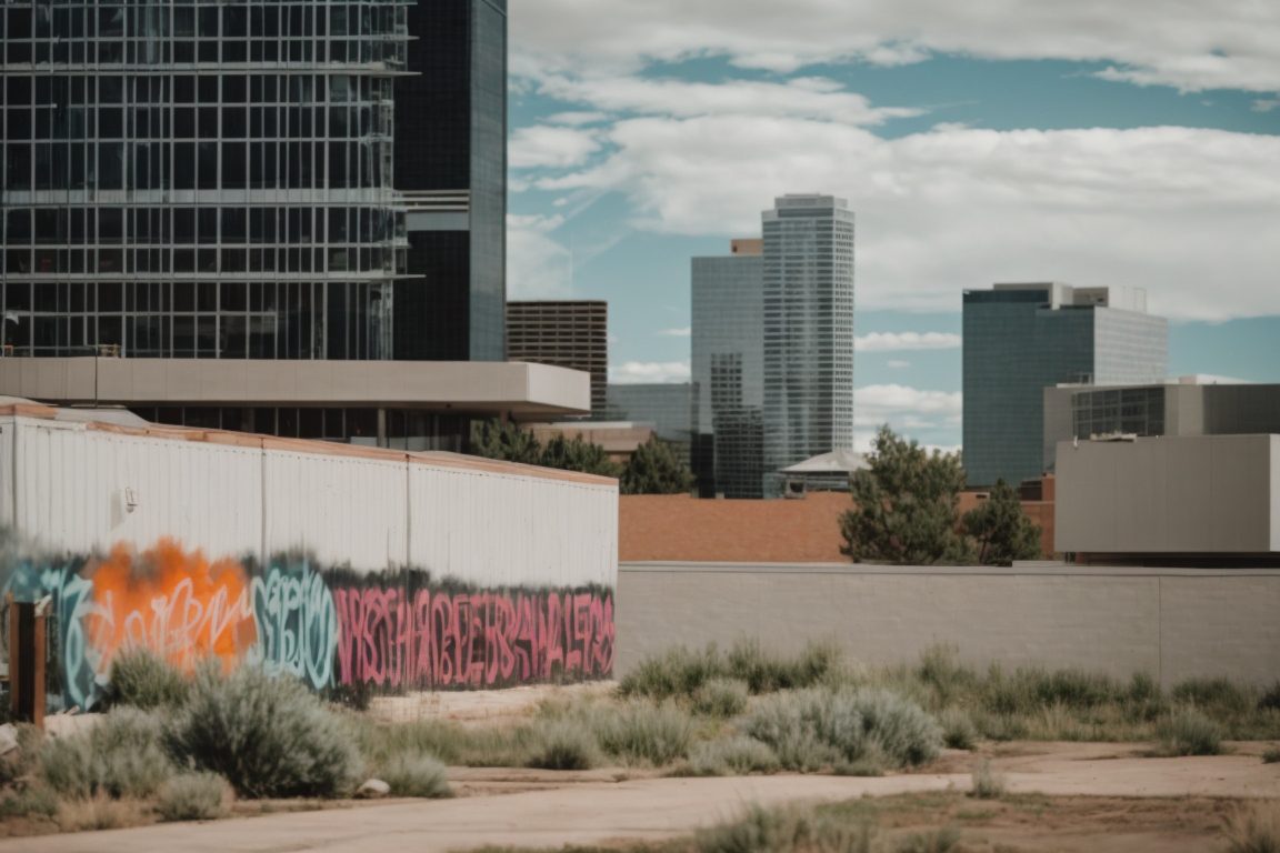 Denver buildings with eco-friendly graffiti removal in progress