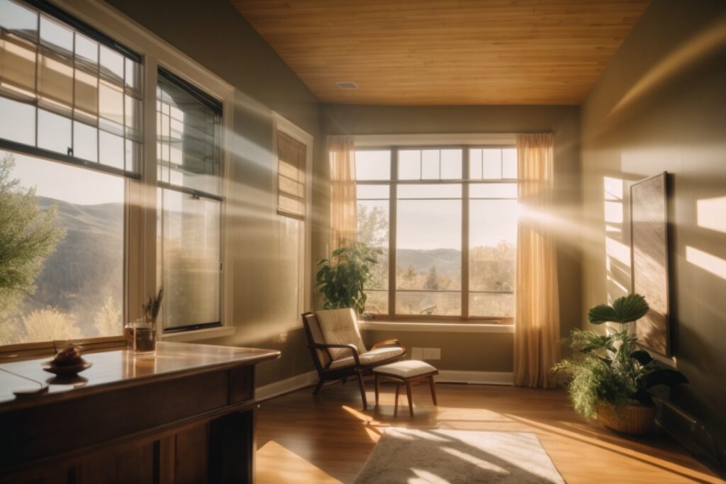Denver home interior with sunlight filtered through decorative window film