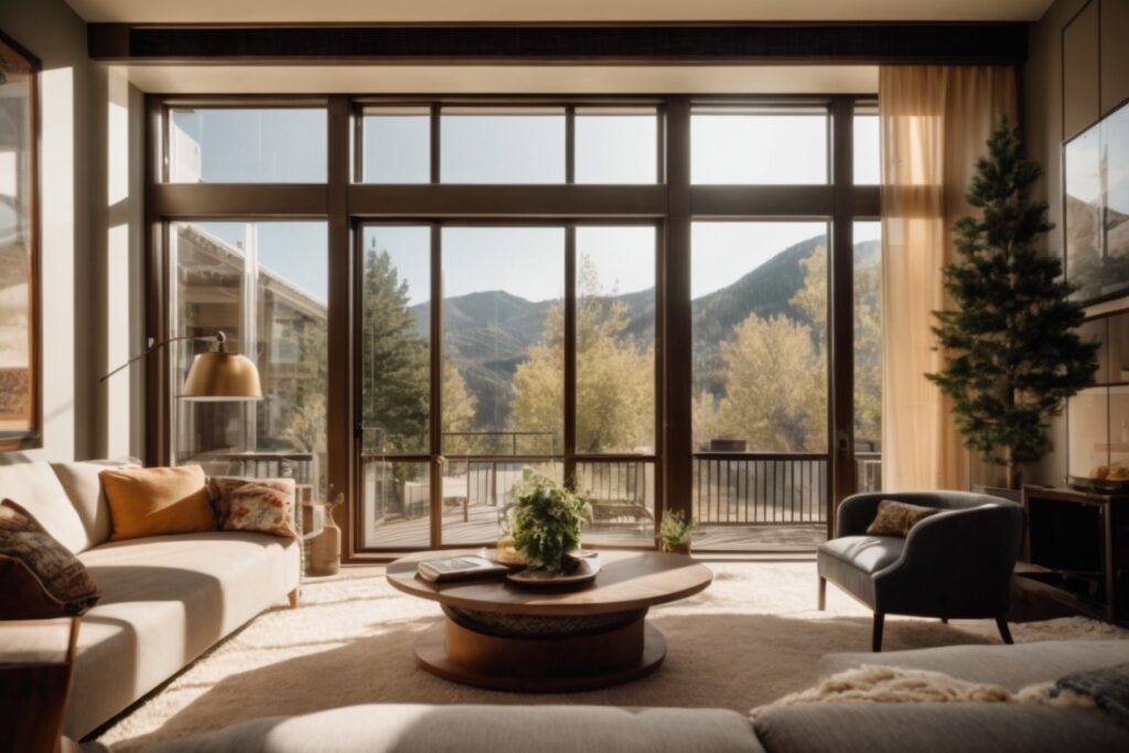 Denver home interior with heat reduction window film and sunlight filtering through
