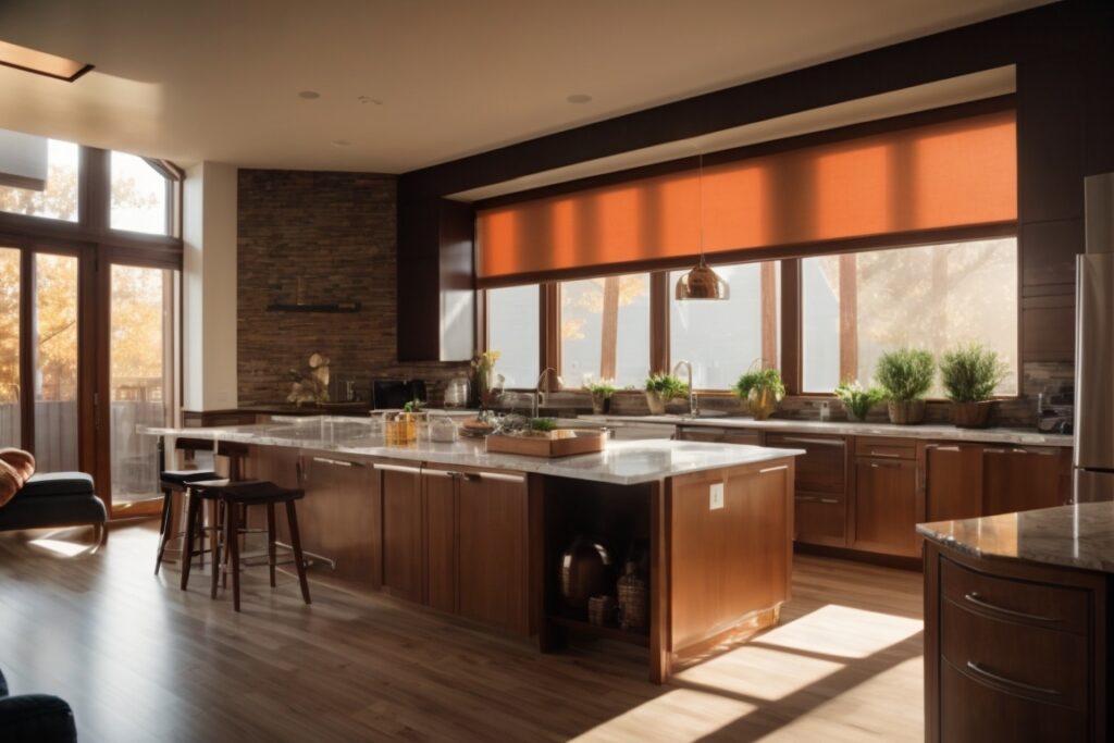 Denver home interior with heat control window film and sunlight filtering through