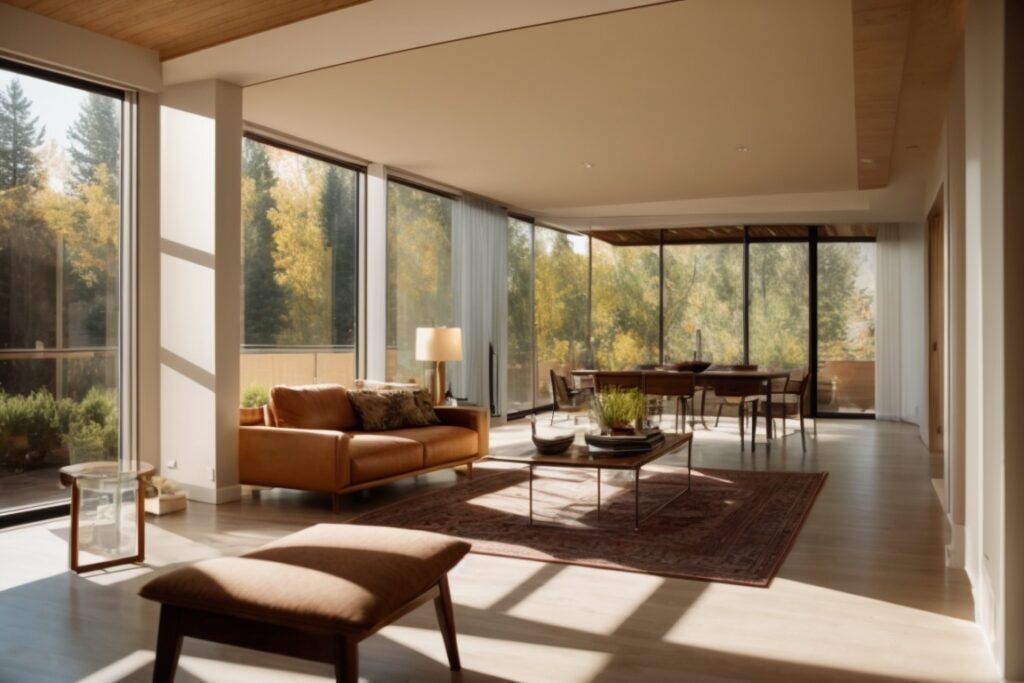 Interior of a Denver home with sunlight streaming through UV blocking window film