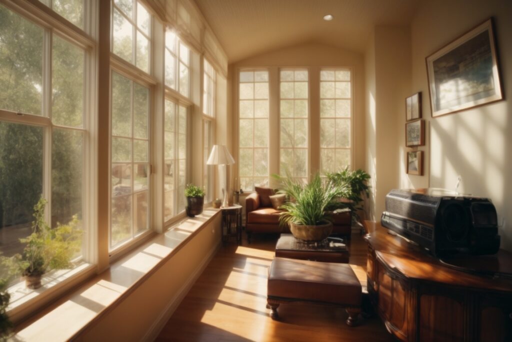 Denver home interior with sunlight filtering through opaque windows