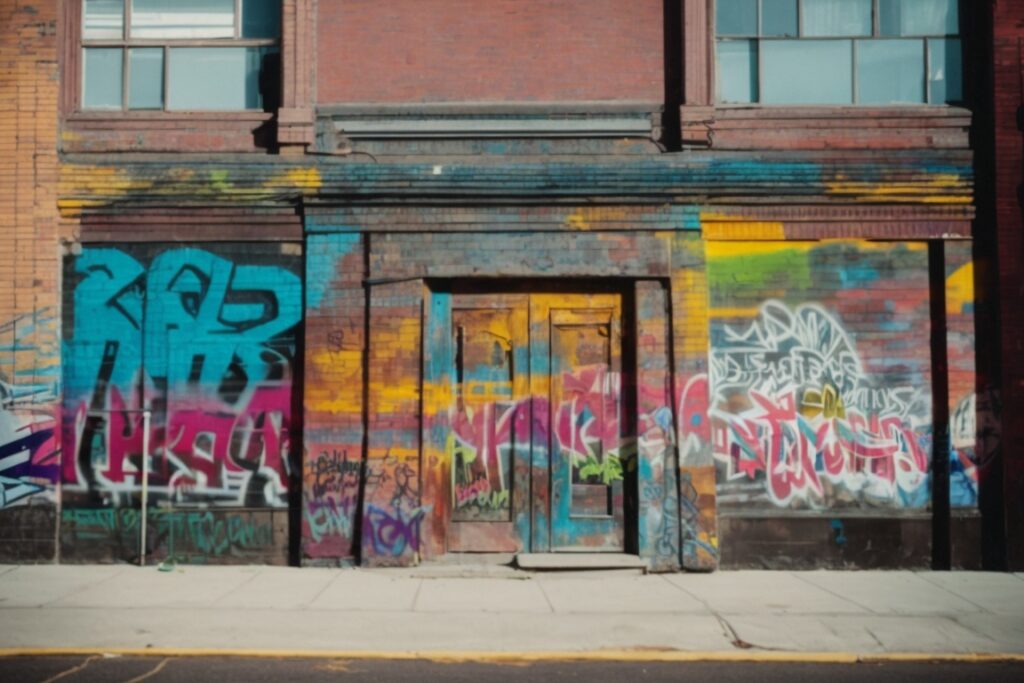 Denver building with vibrant graffiti prevention film applied