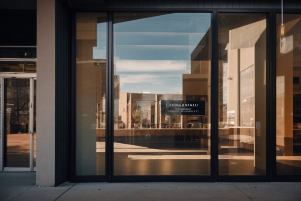 Denver storefront with commercial window film blocking sunlight