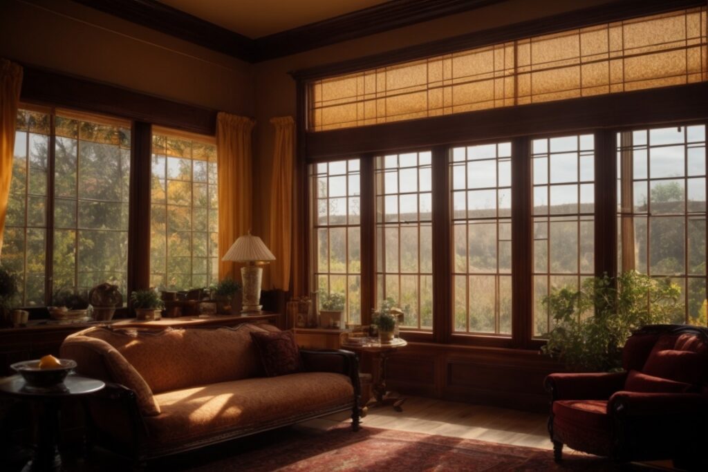 Victorian home interior with decorative window tint reducing sunlight exposure