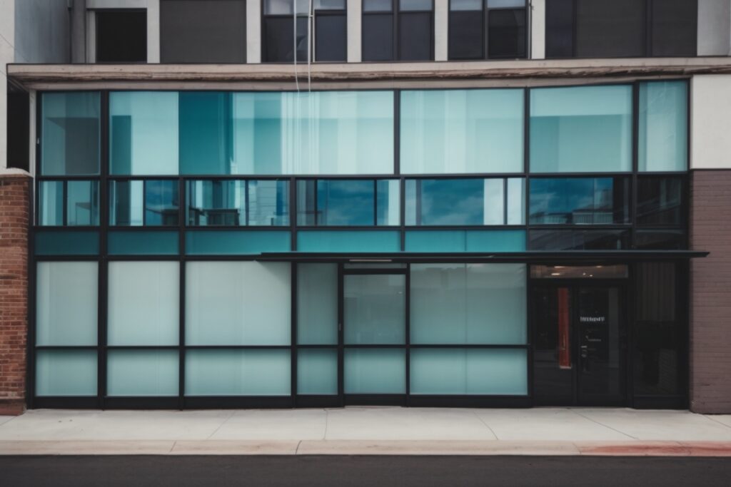 commercial building in Denver with customized window film and vibrant branding