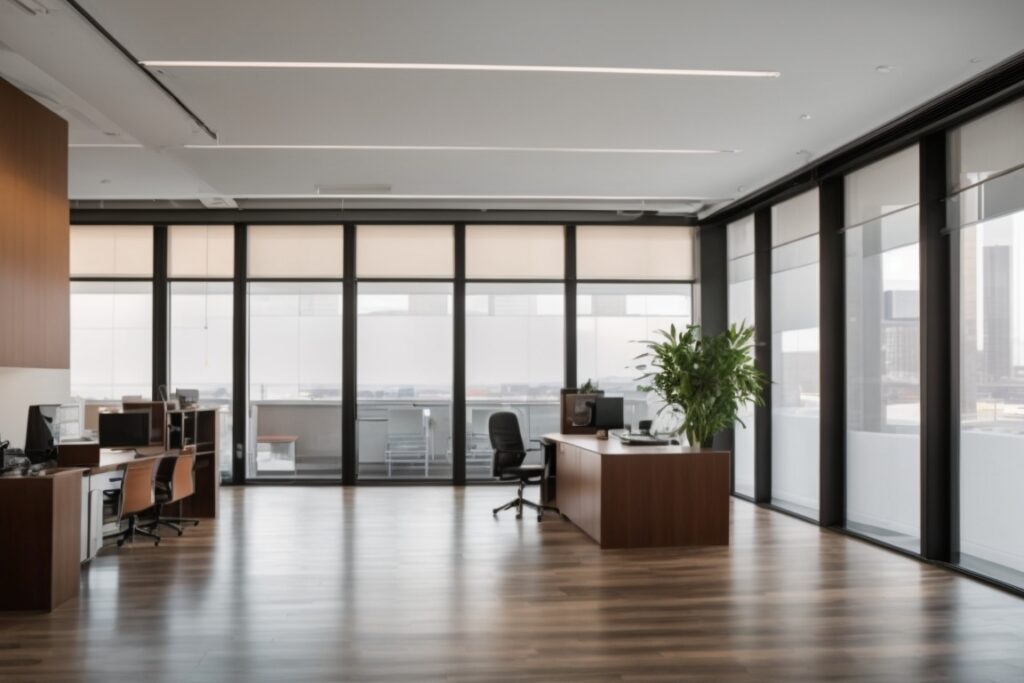Denver office with advanced commercial window film, reduced glare and moderate temperature