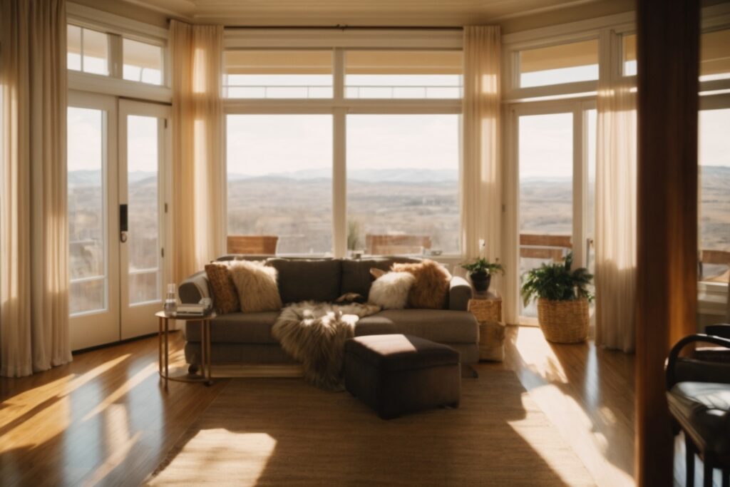 interior of Denver home with sunlit rooms and opaque windows