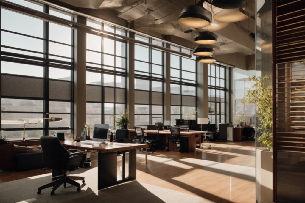 Interior office in Denver with opaque windows and modern furnishings